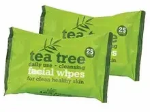 Pakabinamas šviestuvas Xpel Tea Tree Cleansing Wipes drėkinančios valomosios servetėlės, 25 vnt.