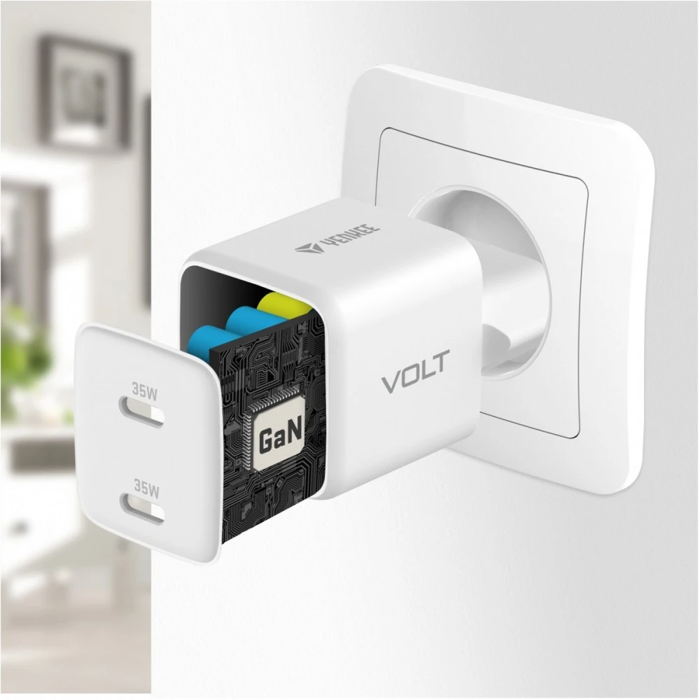 Yenkee Įkroviklis jungiama į tinklą USB C 2x18W 3A Power delivery 3.0 QC3.0 Balta