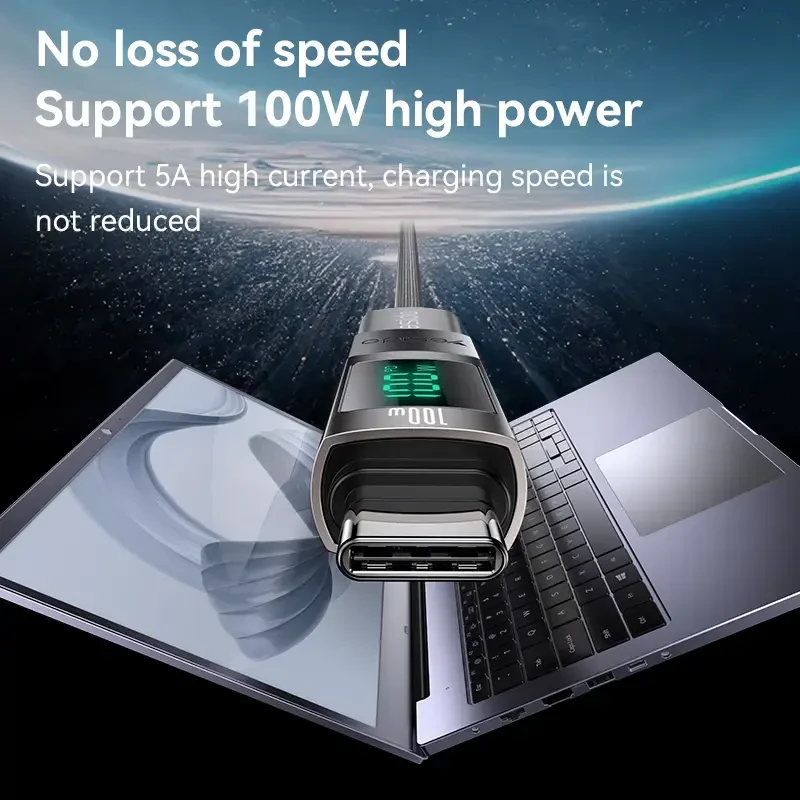 Yesido adapteris OTG GS24 – C tipo (vyras) į C tipo (lizdas) – su LCD ekranu, juodas
