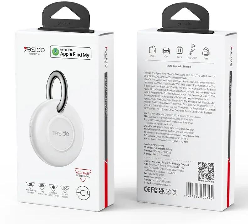 Yesido Yesido Lokalizator EC14 MFI Air Tag 240 mAh, Baltas / Baltas