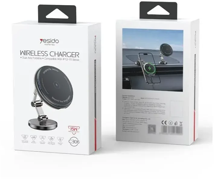 Yesido C306 automob. telefono laikiklis su bevieliu krovimu 15W
