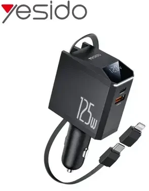 YESIDO AUTOMOBILINIS ĮKROVIKLIS Y71 125W GREITAS ĮKROVIMAS 4in1 LED + C+iP LAIDAS 65W Juodas