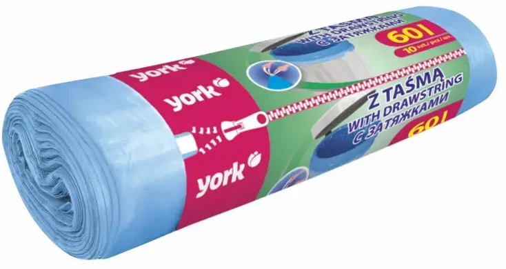 York Šiukšlių maišai su raišteliu 60L 18 mikronų 10 vnt.