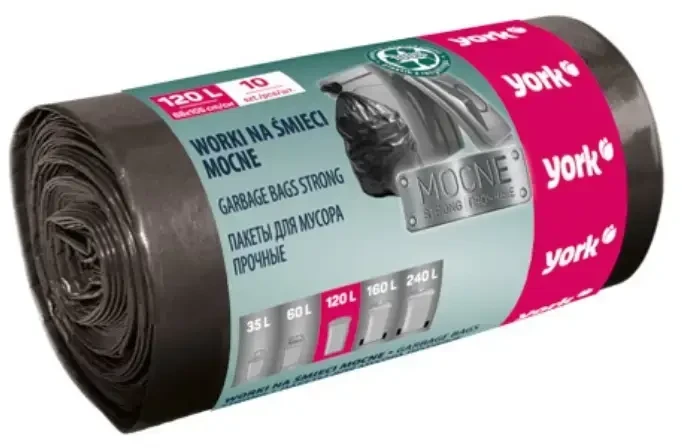 York 4090530-000967 Šiukšlių maišai Tvirtas šiukšliadėžės Tvirtas šiukšlių maišas Aukštos kokybės 120L 10vnt