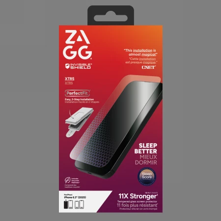 ZAGG Invisibleshield Glass XTR5 ekrano apsauga su grafenu ir mėlynos šviesos filtru, skirta iPhone 17