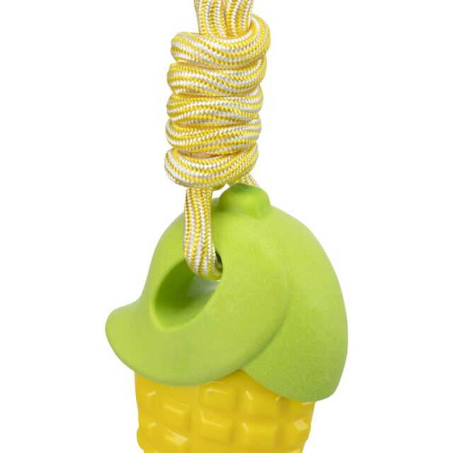 Trixie Žaislas šuniui Kukurūzų burbuolė ant virvės, TPR, 13 cm/34 cm