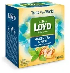 Aromatizuota žalioji arbata LOYD mėtos ir Manuka medaus skonio, 20x1,7g