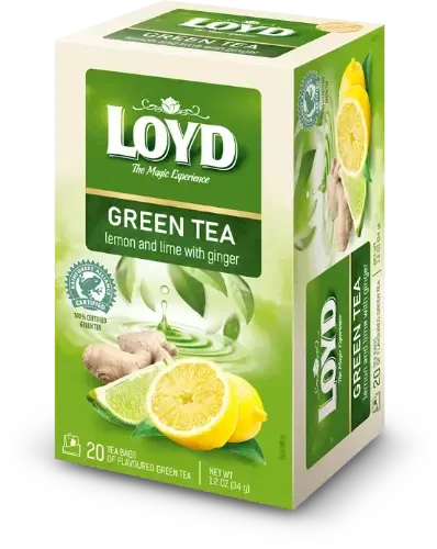 Žalioji arbata LOYD, citrinų-laimų ir imbiero skonio, 20 x 1.7g