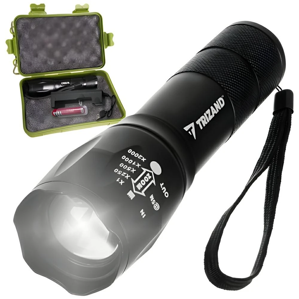 Trizand T6 Taktinis LED žibintuvėlis įkraunamas USB