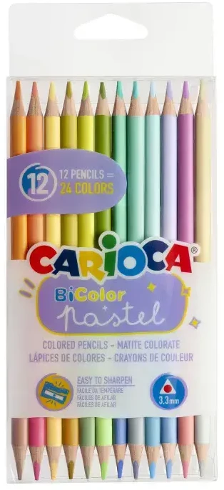Spalvoti dvipusiai pieštukai CARIOCA Pastel, 12 vnt.