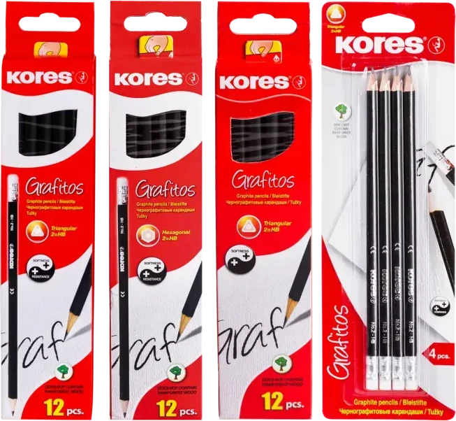KORES pieštukas Grafito HB su trintuku, trikampis korpusas
