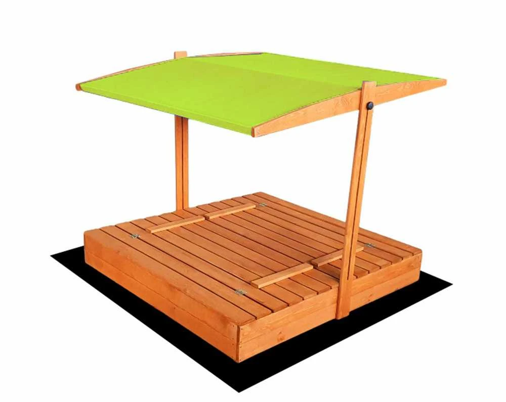 4IQ Impregnuota medinė smėlio dėžė su žalios spalvos stogeliu ir 300 kg smėlio, 140x140 cm