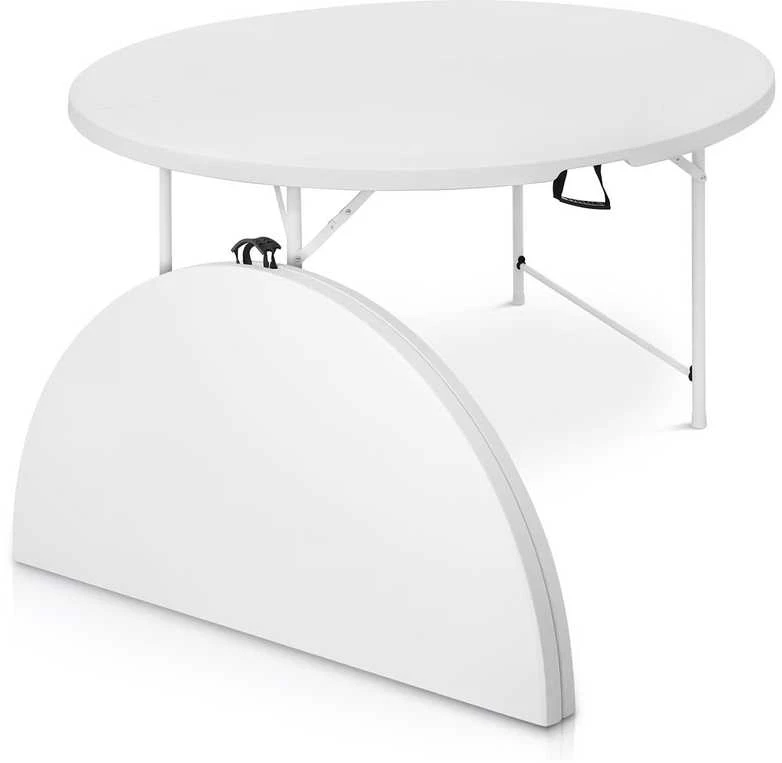 Apvalus sulankstomas lauko stalas HATIS, 152 x 74 cm, baltas
