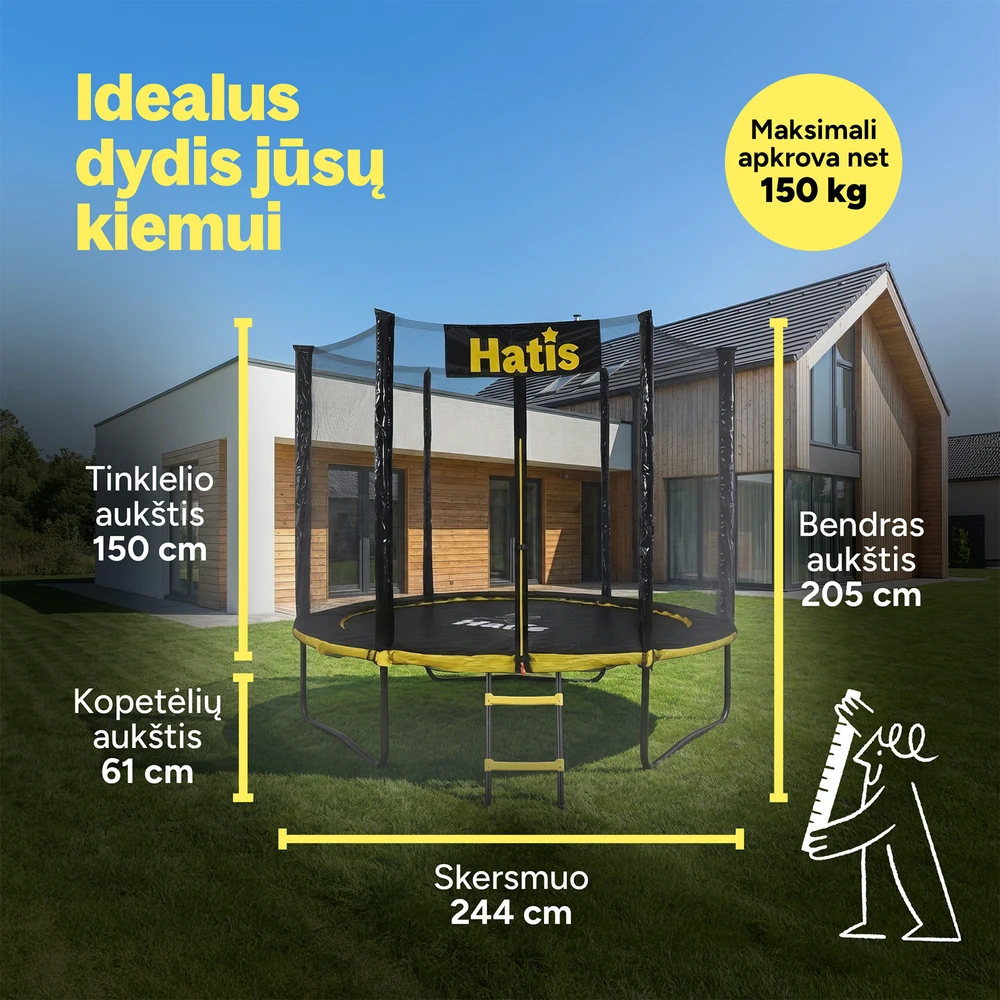 Batutas HATIS 2.44 m, su apsauginiu tinklu ir laipteliais