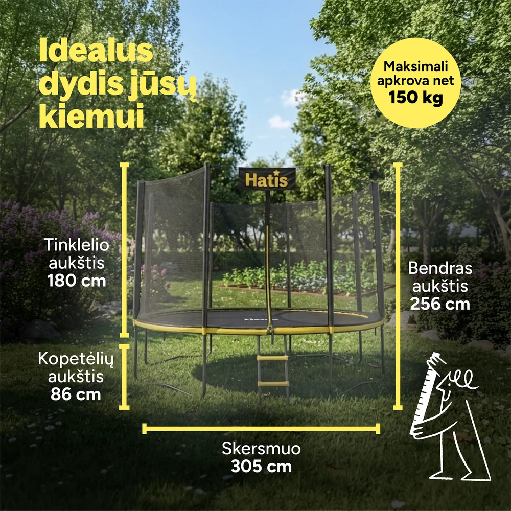 Berg Batutas HATIS 3.05 m, su apsauginiu tinklu ir laipteliais
