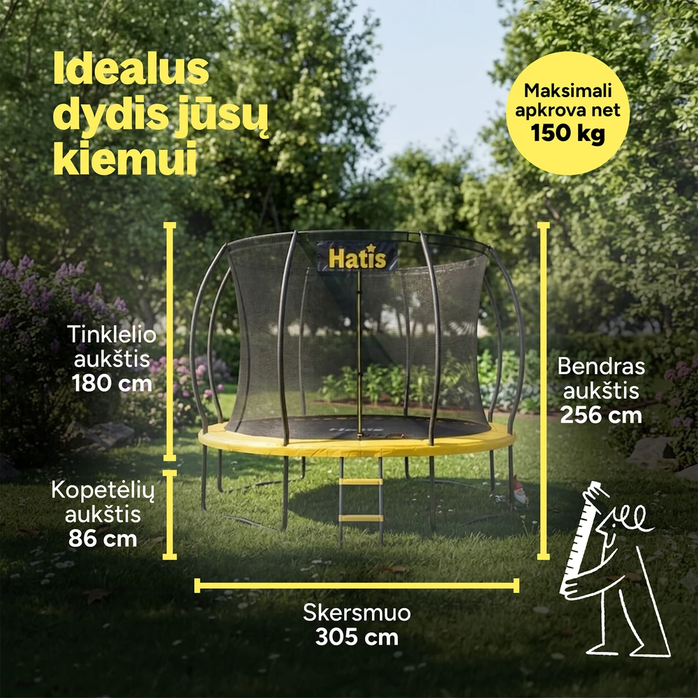 Batutas HATIS 3.05 m, vidiniu apsauginiu tinklu ir laipteliais