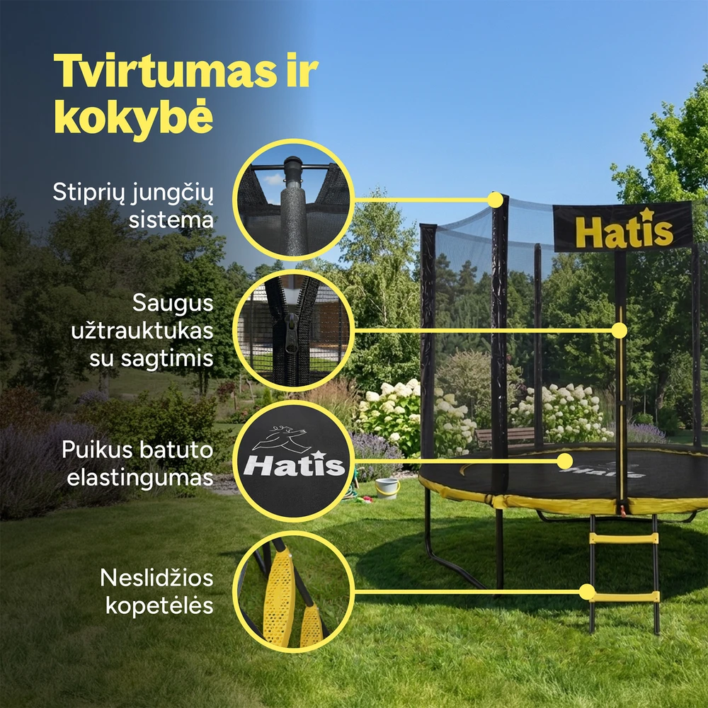 Batutas HATIS 3.66 m, su apsauginiu tinklu ir laipteliais