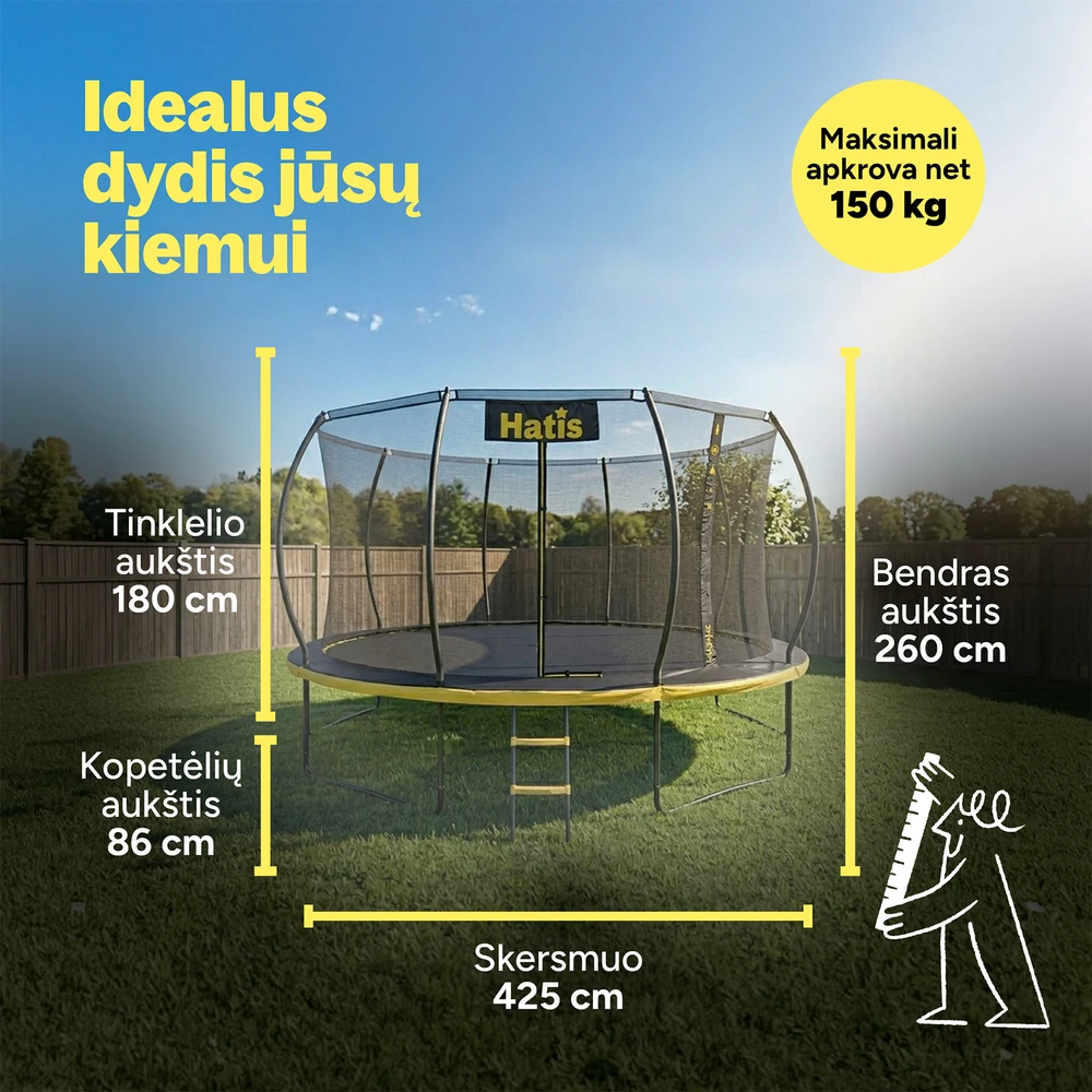 Batutas HATIS 4.25 m, su vidiniu apsauginiu tinklu ir laipteliais