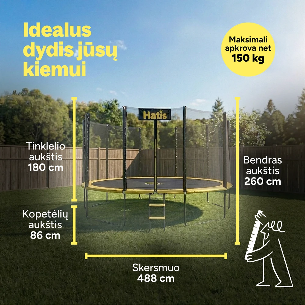 Batutas HATIS 4.88 m, su apsauginiu tinklu ir laipteliais