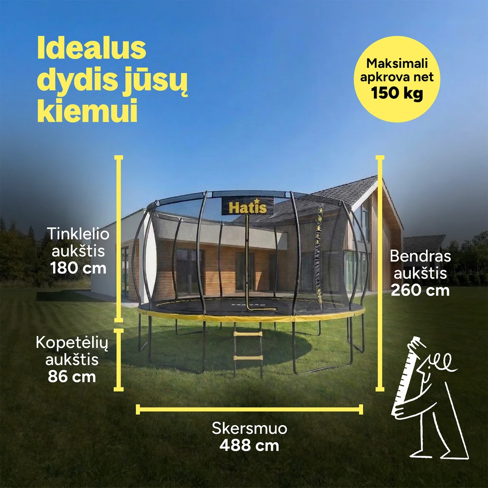 Batutas HATIS 4.88 m, su vidiniu apsauginiu tinklu ir laipteliais