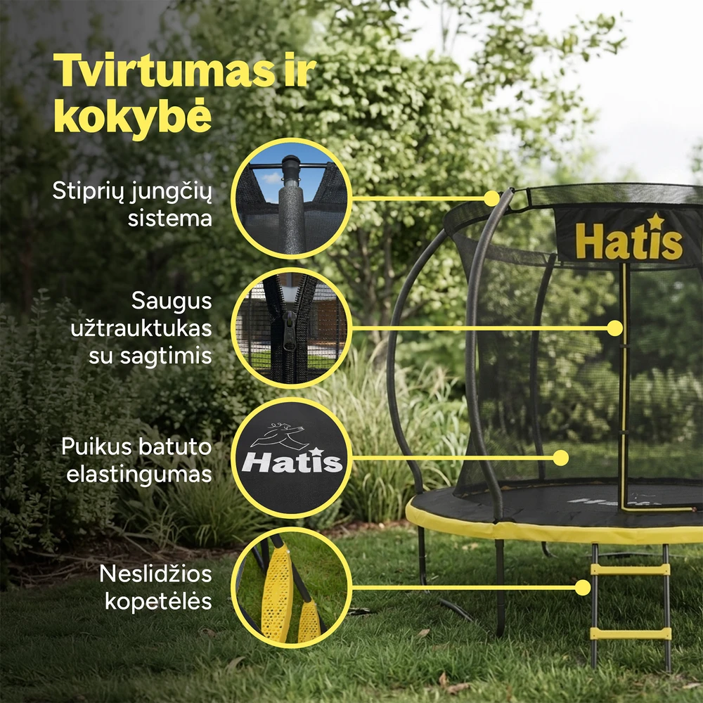 Batutas HATIS 4.88 m, su vidiniu apsauginiu tinklu ir laipteliais