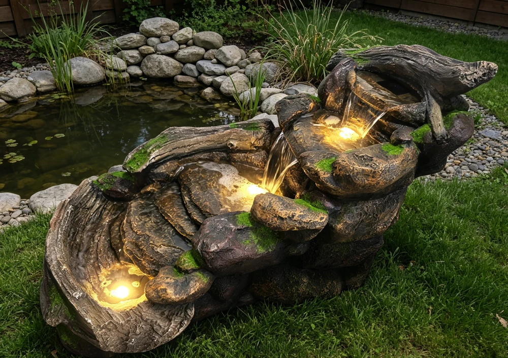 Dekoratyvinis lauko fontanas, 108 x 60 x 78 cm, su LED apšvietimu