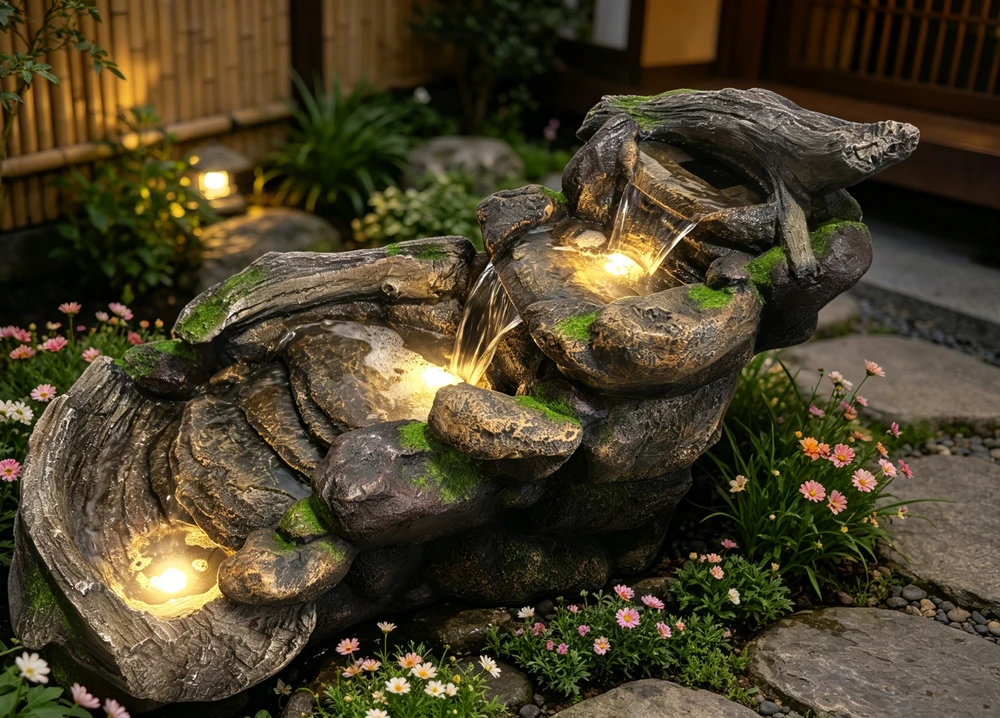 Dekoratyvinis lauko fontanas, 108 x 60 x 78 cm, su LED apšvietimu