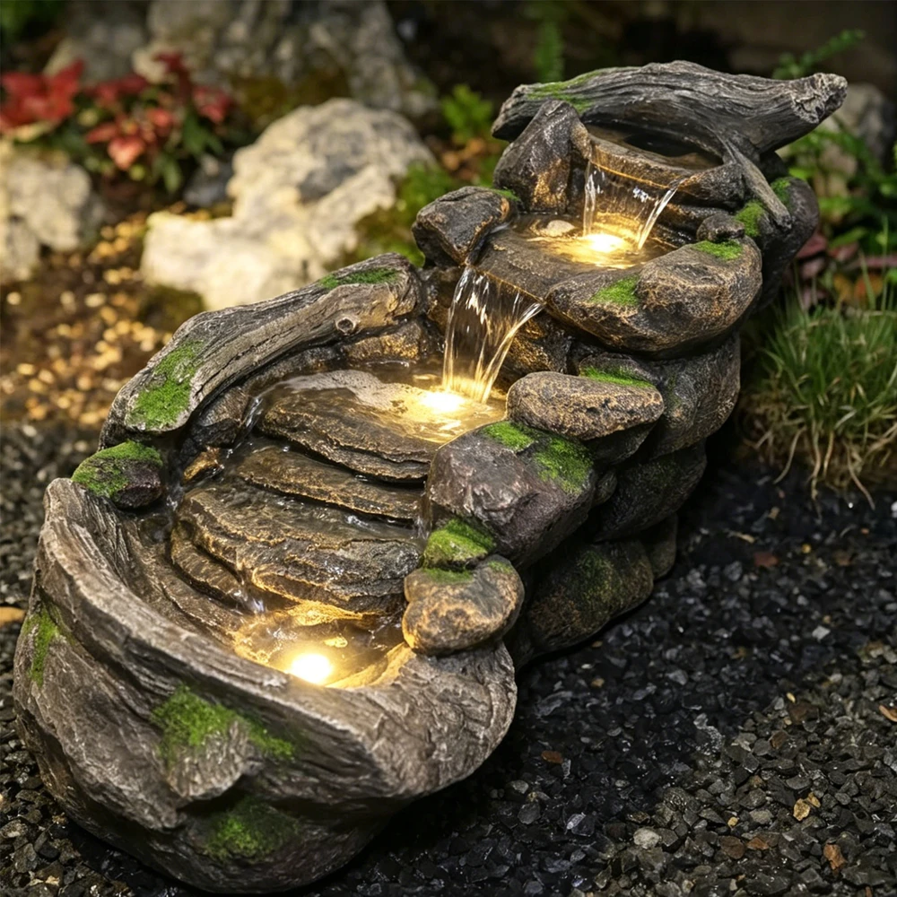 Dekoratyvinis lauko fontanas, 108 x 60 x 78 cm, su LED apšvietimu