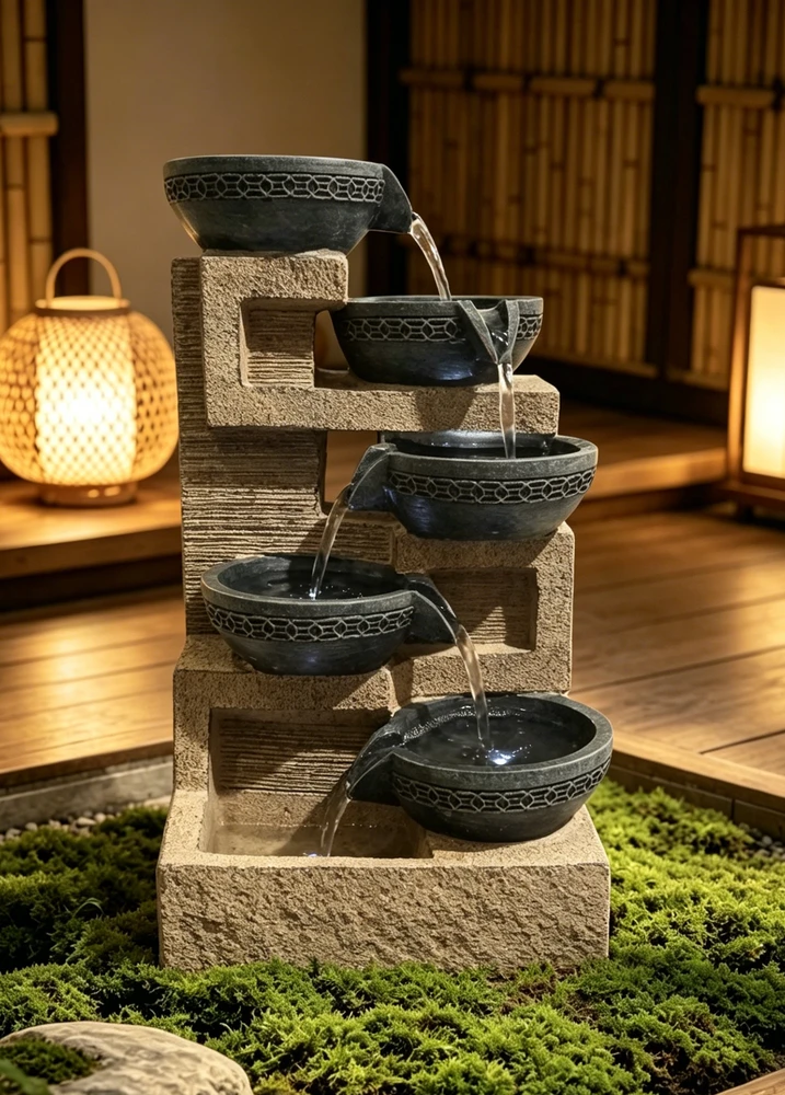 Dekoratyvinis lauko fontanas, 22 x 19,5 x 39 cm, su LED apšvietimu