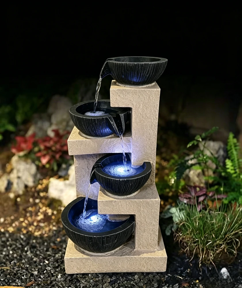 Dekoratyvinis lauko fontanas, 27 x 24 x 50,5 cm, su LED apšvietimu