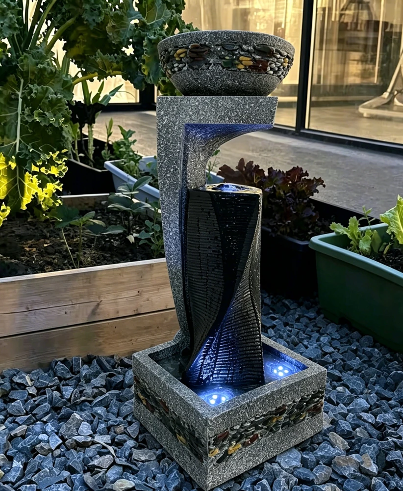 Dekoratyvinis lauko fontanas, 29 x 27 x 73 cm, su LED apšvietimu
