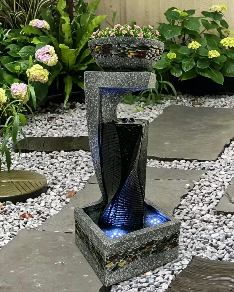 Dekoratyvinis lauko fontanas, 29 x 27 x 73 cm, su LED apšvietimu