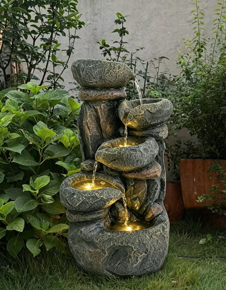 Dekoratyvinis lauko fontanas, 29,5 x 22,5 x 50,5 cm, su LED apšvietimu