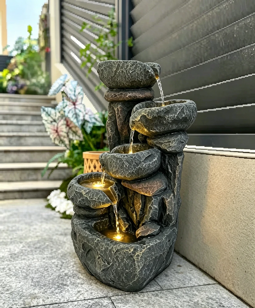 Dekoratyvinis lauko fontanas, 29,5 x 22,5 x 50,5 cm, su LED apšvietimu