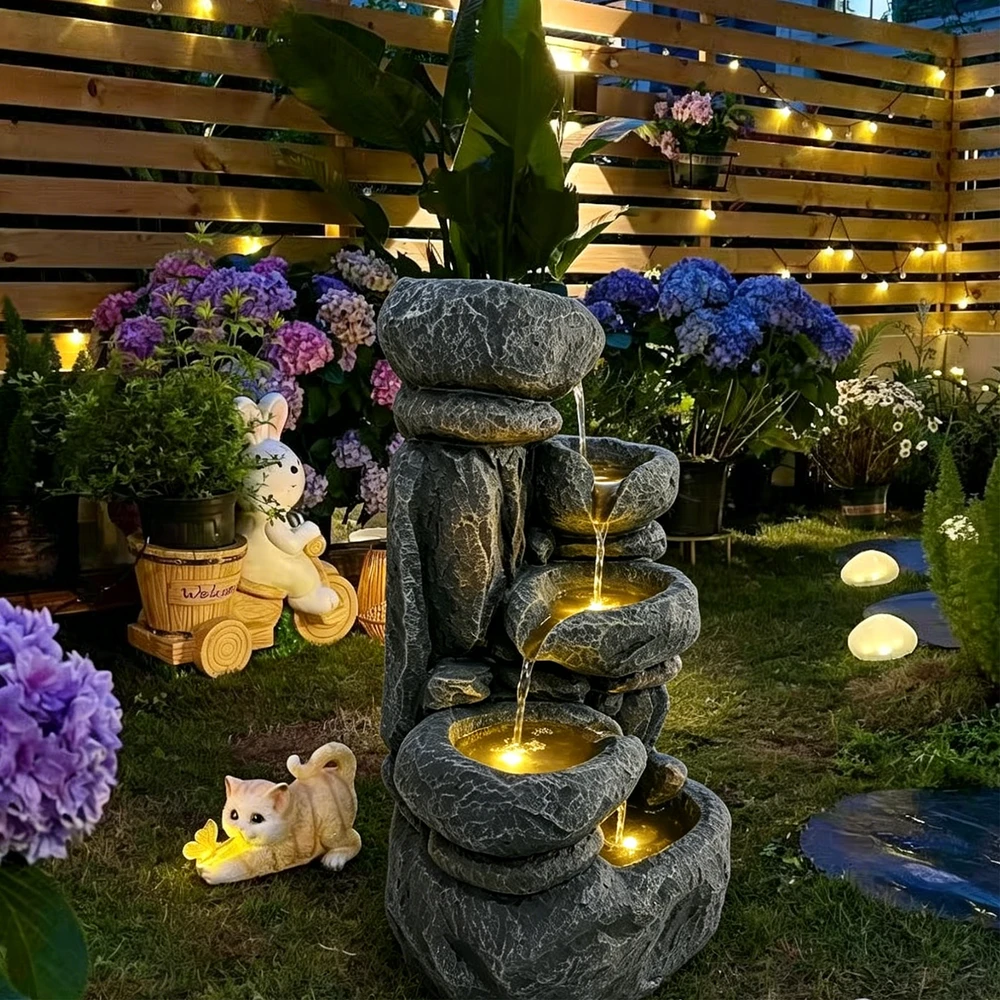 Dekoratyvinis lauko fontanas, 29,5 x 22,5 x 50,5 cm, su LED apšvietimu