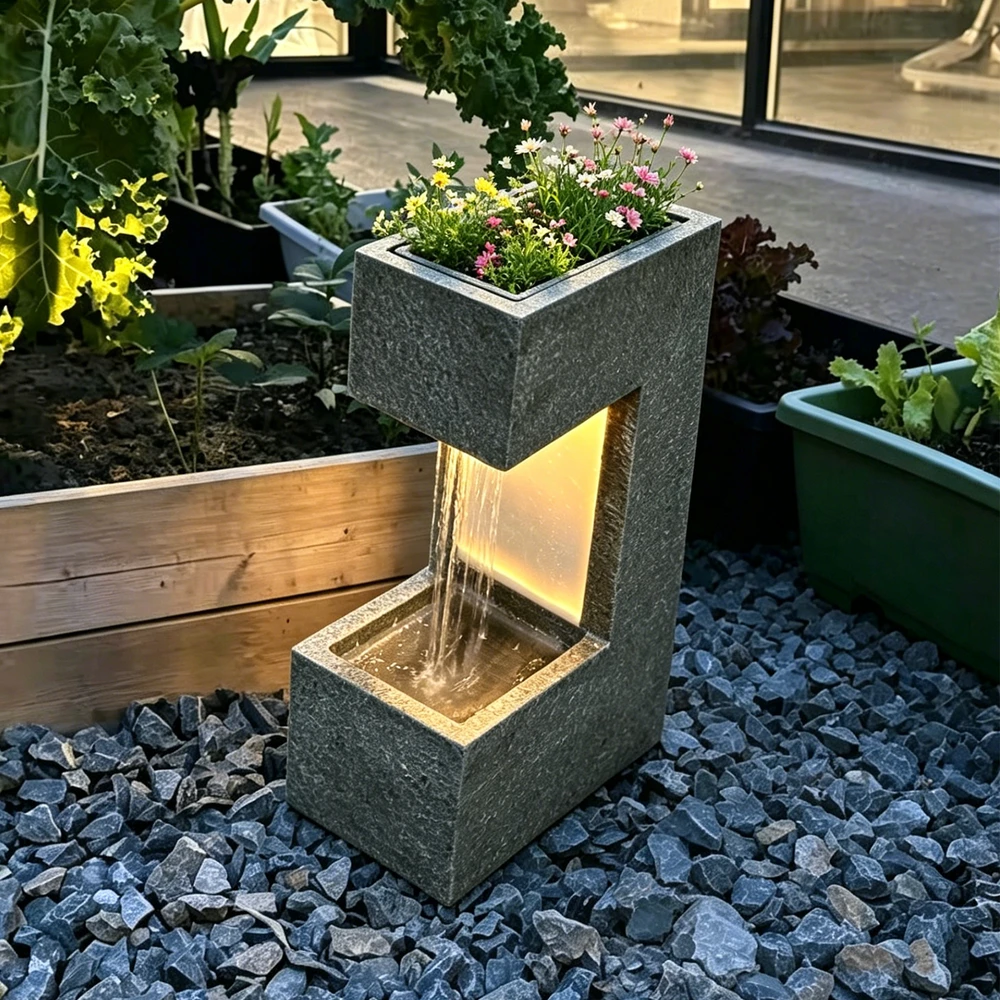 Dekoratyvinis lauko fontanas, 31 x 21 x 62.5 cm, su LED apšvietimu