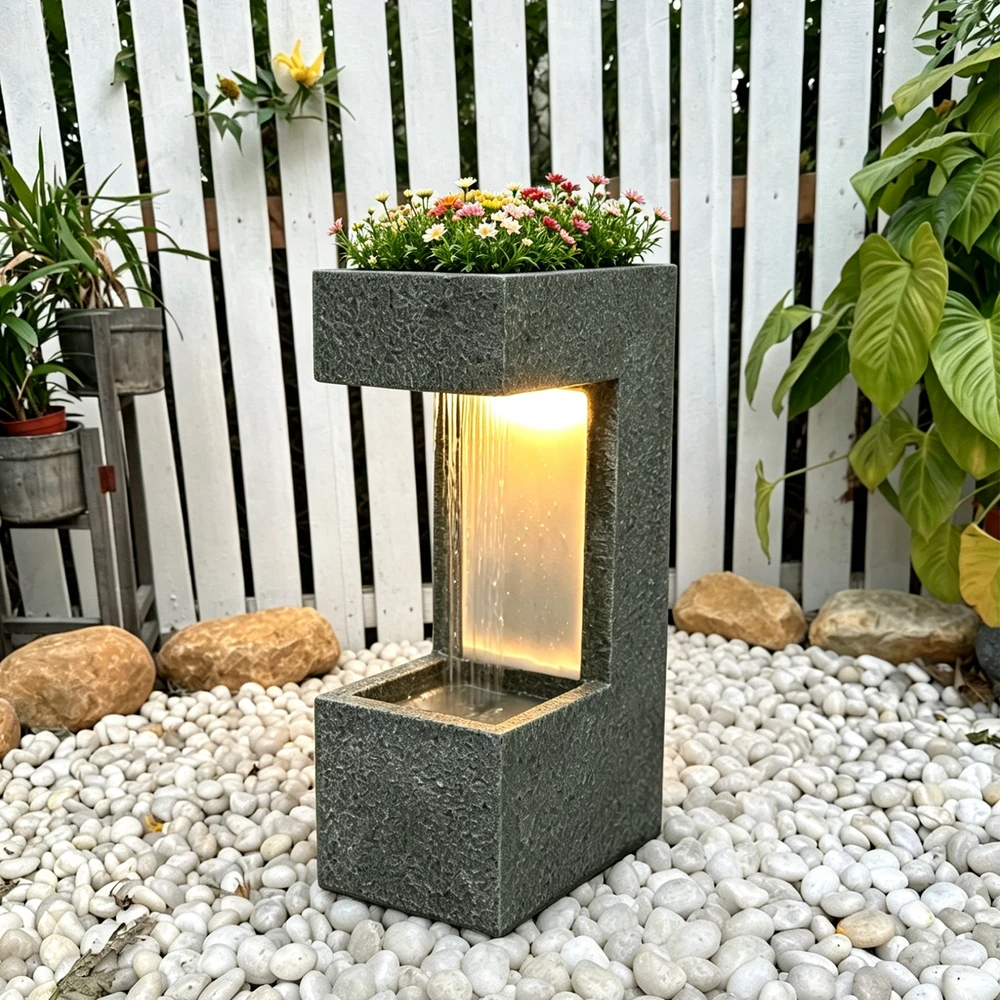 Dekoratyvinis lauko fontanas, 31 x 21 x 62.5 cm, su LED apšvietimu