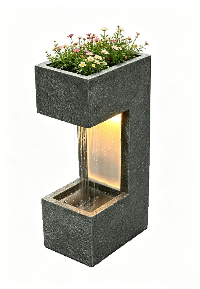 Dekoratyvinis lauko fontanas, 31 x 21 x 62.5 cm, su LED apšvietimu