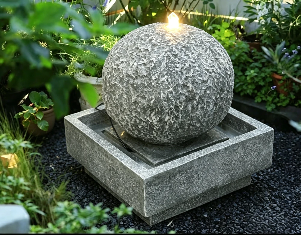 Dekoratyvinis lauko fontanas, 56 x 56 x 67 cm, su LED apšvietimu