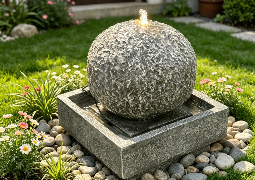 Dekoratyvinis lauko fontanas, 56 x 56 x 67 cm, su LED apšvietimu