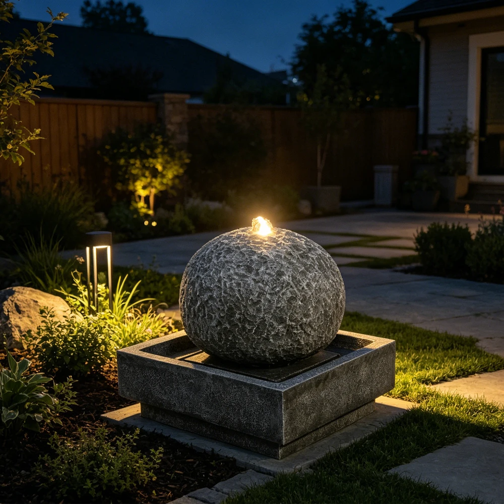 Dekoratyvinis lauko fontanas, 56 x 56 x 67 cm, su LED apšvietimu