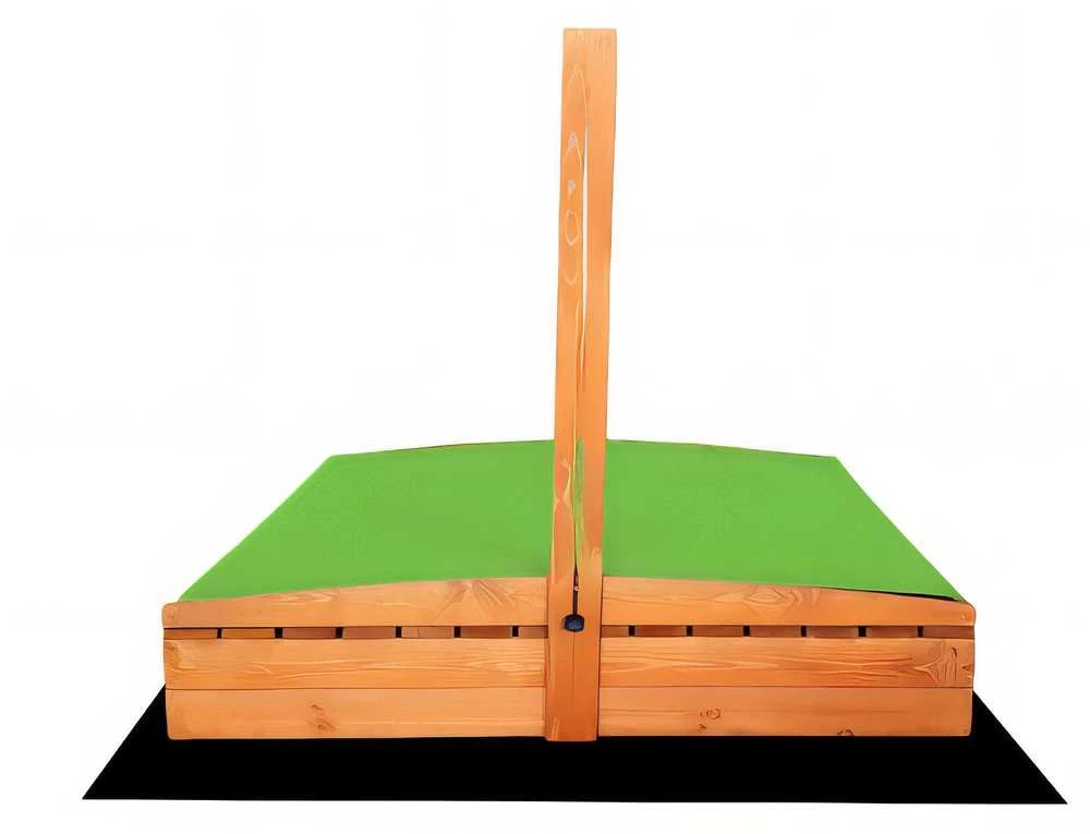 Impregnuota smėlio dėžė HATIS, 120x120 cm, su žaliu stogeliu ir 250 kg smėlio