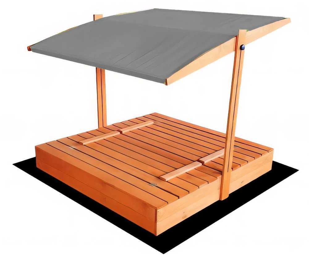 Impregnuota smėlio dėžė HATIS, 120x120 cm, su pilku stogeliu ir 250 kg smėlio