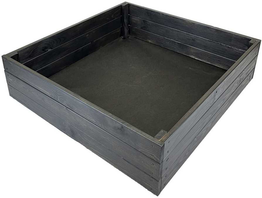 Medinė lysvė, 80x80x27cm su biožeme ir geotekstilės patiesalu, juoda