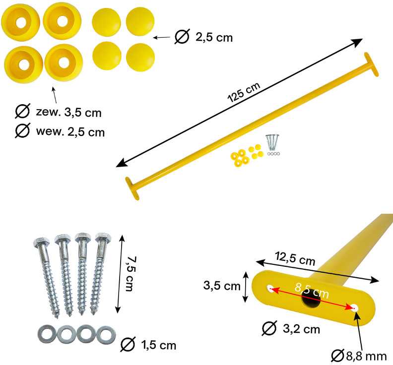 Metalinis skersinis 125 cm, geltonas