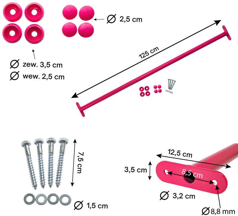 Metalinis skersinis 125 cm, rožinis