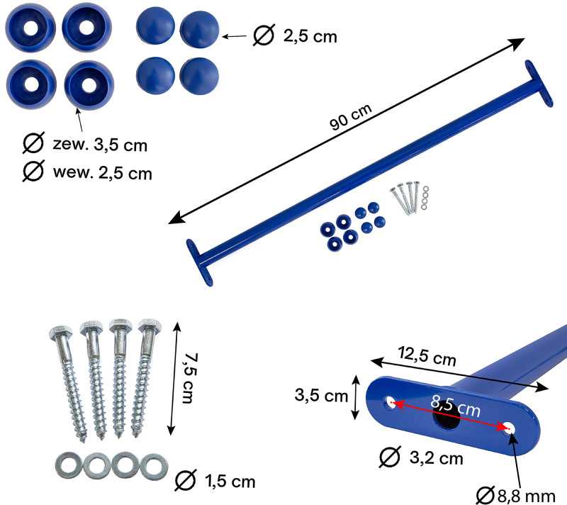 Metalinis skersinis 90 cm, mėlynas