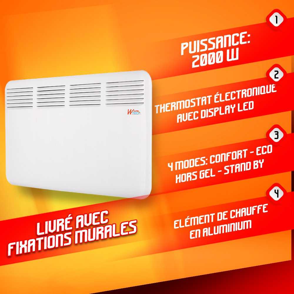 Sieninis konvekcinis šildytuvas Warmtech, 2000 W