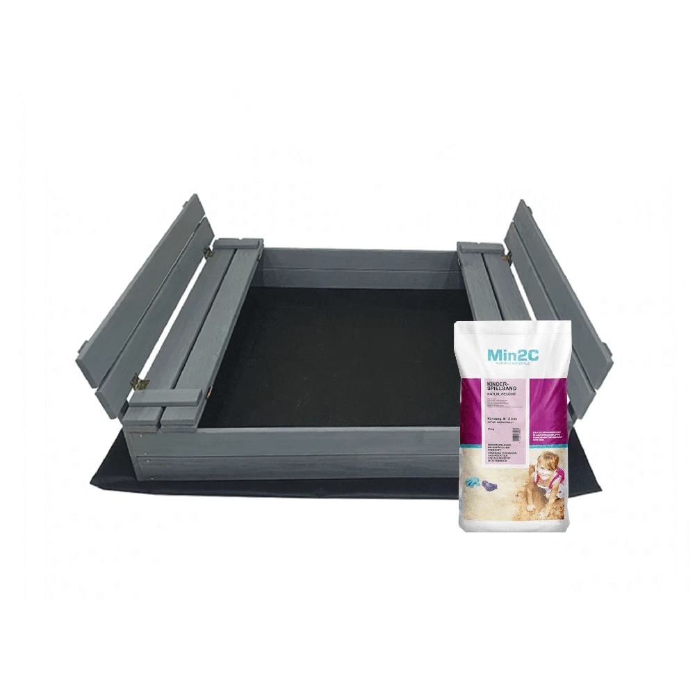 Smėlio dėžė Bonus Orbis, 120x120cm, su patiesalu ir 250kg smėlio, pilka