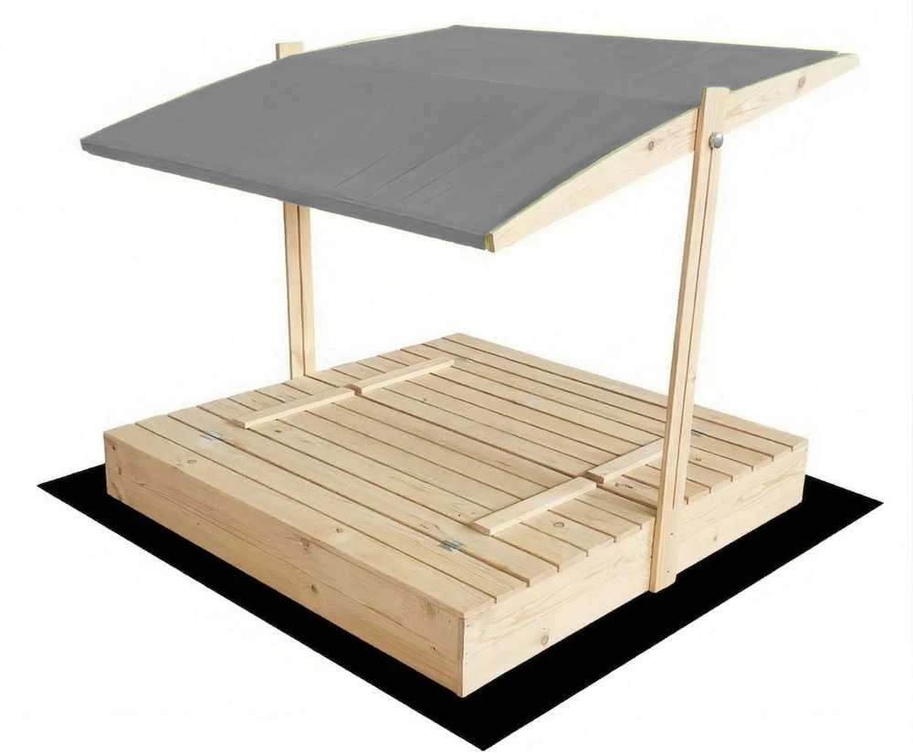 Smėlio dėžė HATIS, 120x120 cm, su pilku stogeliu ir 250 kg smėlio